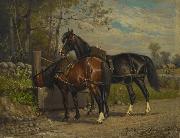 unknow artist Two Horses at a Wayside Trough Spain oil painting artist